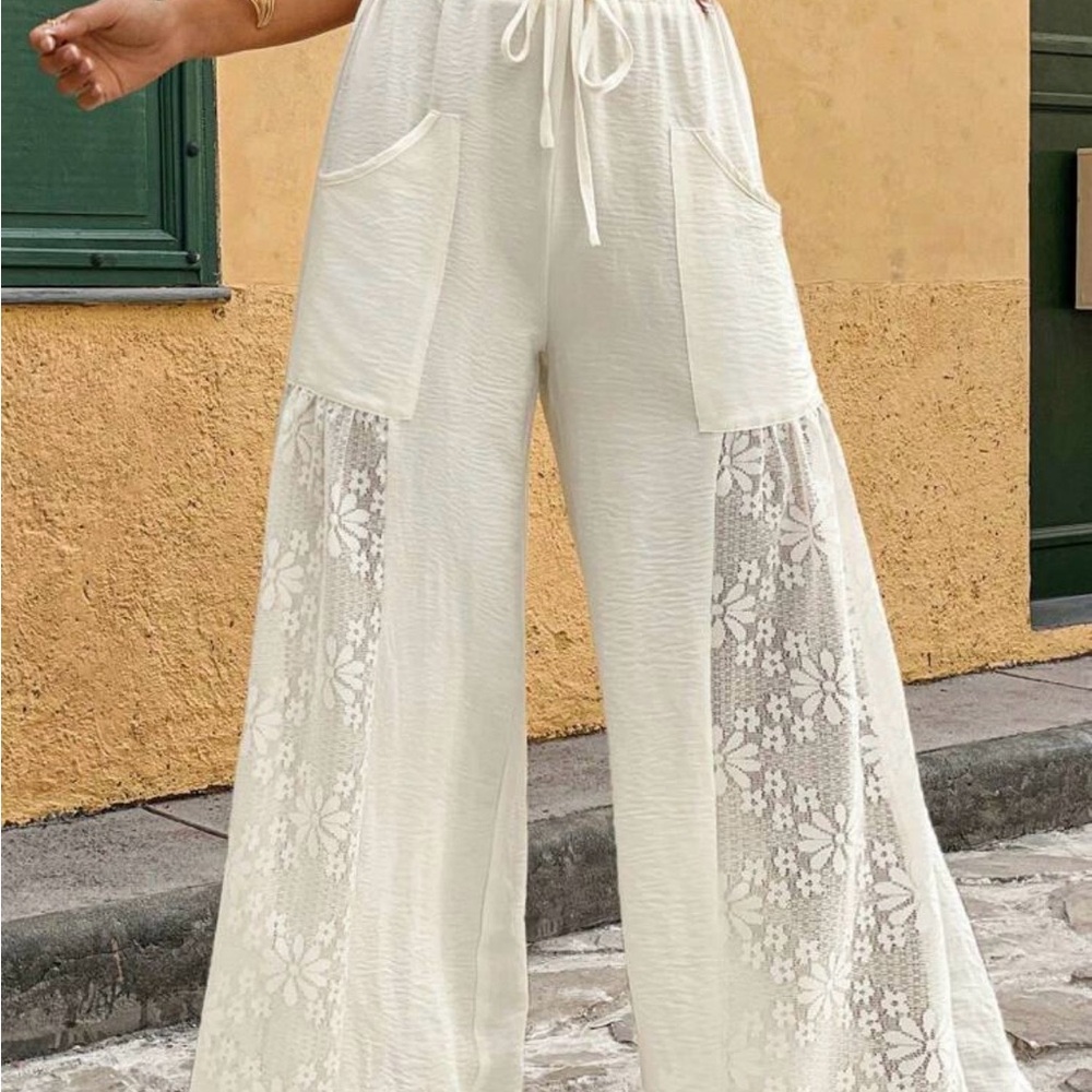 White flowy wide leg pants
